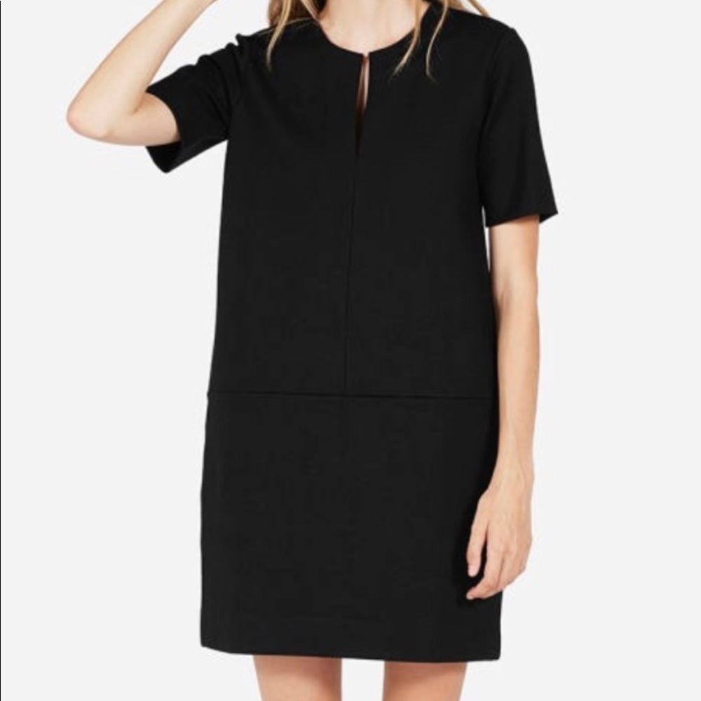 EVERLANE ponte short sleeve black sheath dress Md